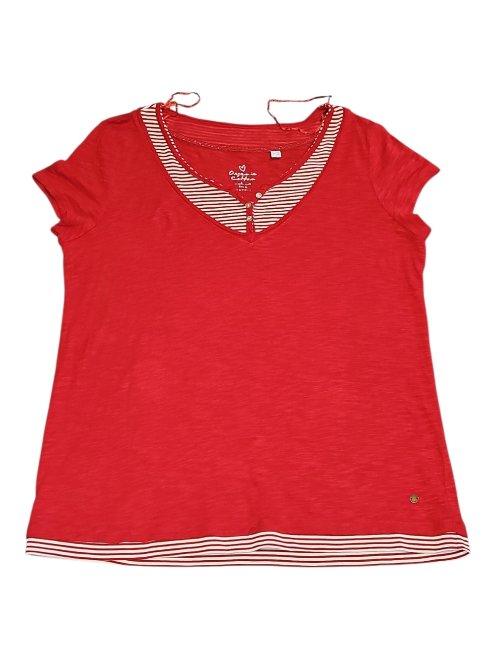 Esprit Women's Layered Look Shirt, Red & White Short Sleeve T-shirt XL